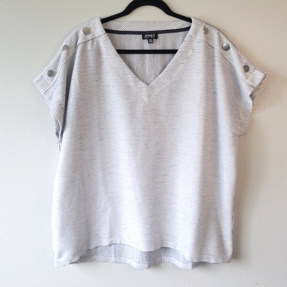JONES NEW YORK White Navy Stripe Boxy Short Sleeve Top Textured sz XXL Plus Size